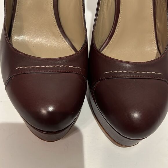 Liviana Conti Burgundy Leather Platform Heel Shoes Size 38 - Picture 12 of 16